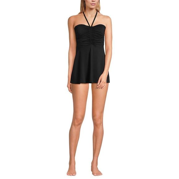 Land's End Mini Swim dress 1 piece ruched Bandeau halter black swimsuit Various - Picture 4 of 12